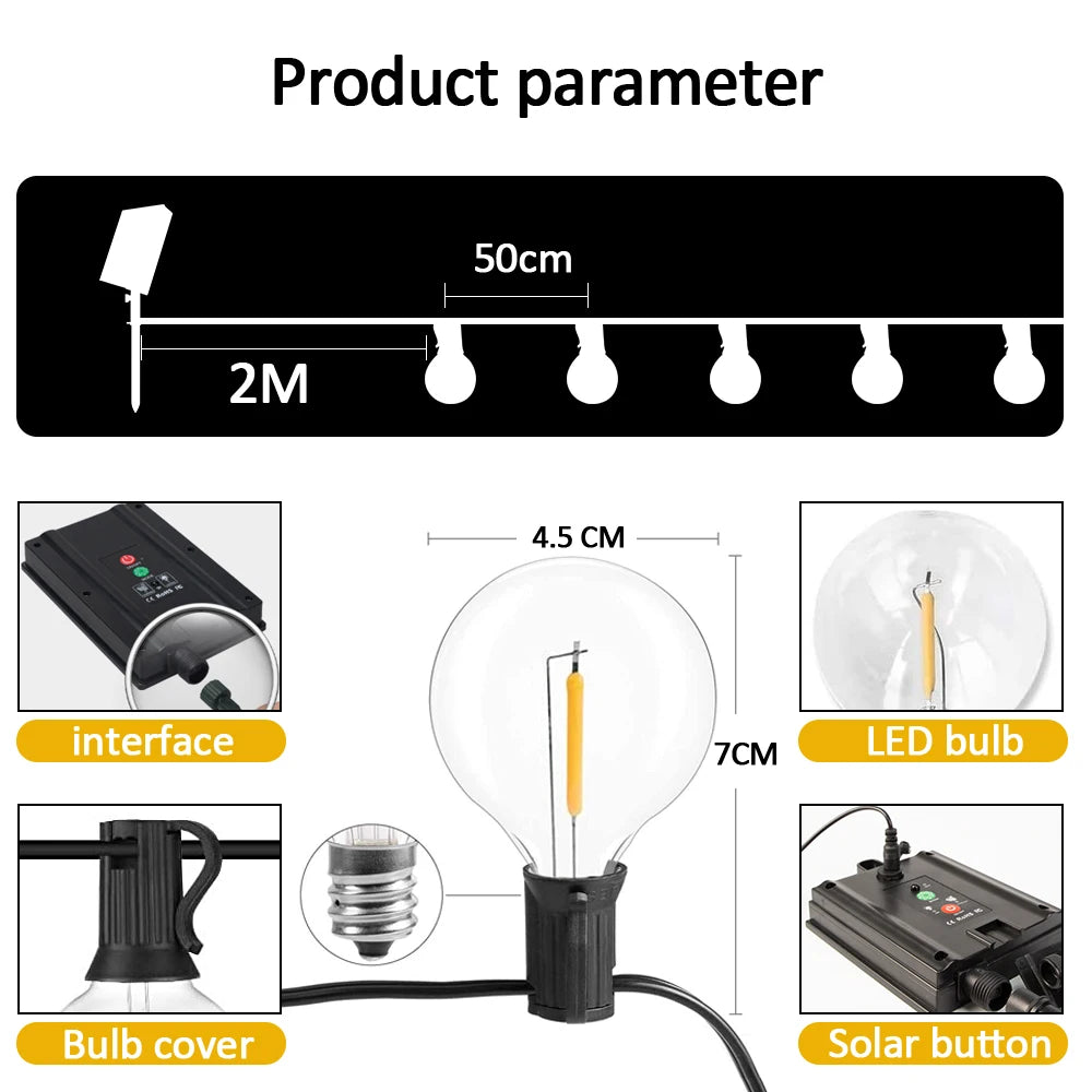 Solar Patio Lights - USB, 8 Modes