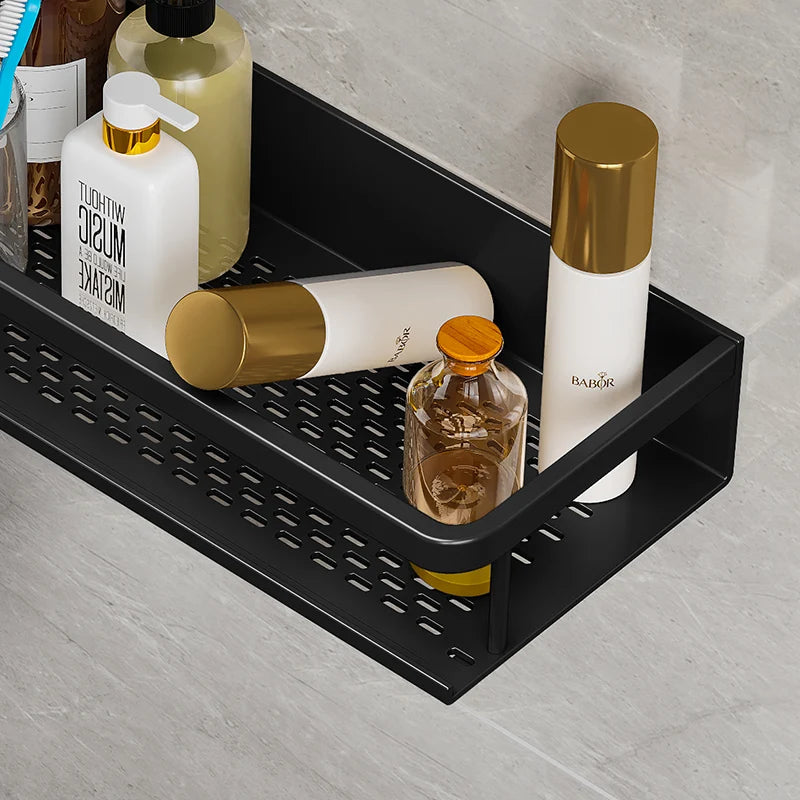 Black Aluminum Wall-Mounted Toilet Rack